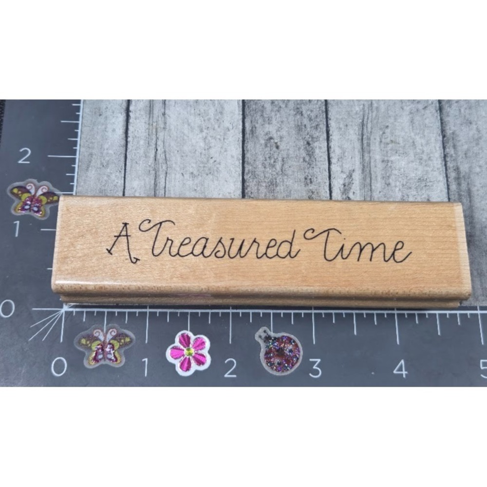 CTMH A Treasured Time Script Rubber Stamp Wood #R110